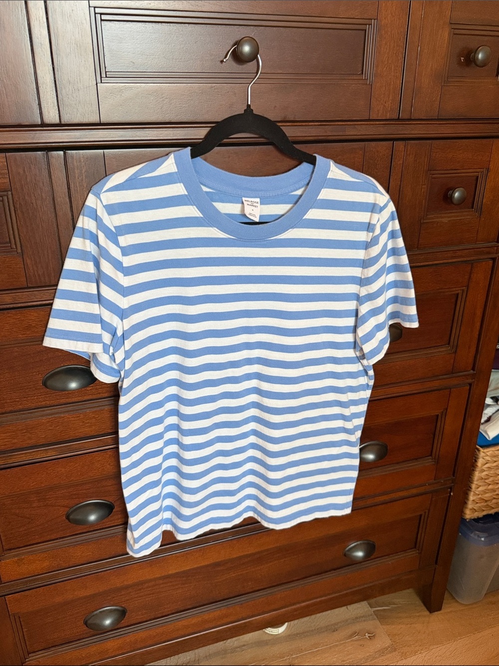 Melrose and Market Blue and White Striped Short Sleeve Tee